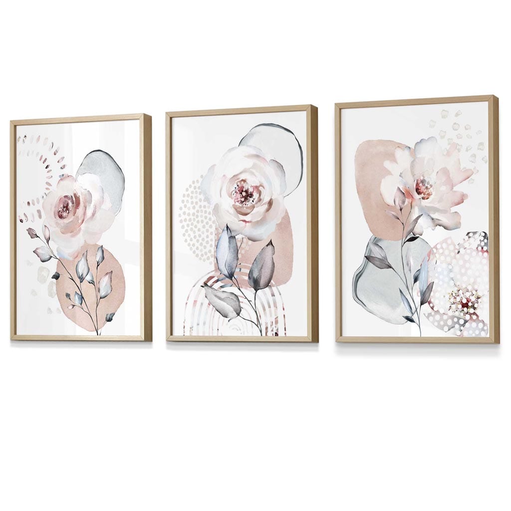Abstract Blush Pink and Gray Floral Framed Wall Art Prints | Bowlift