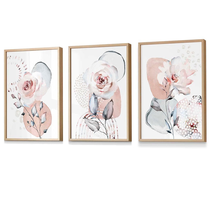 Abstract Blush Pink and Gray Floral Framed Wall Art Prints | Bowlift
