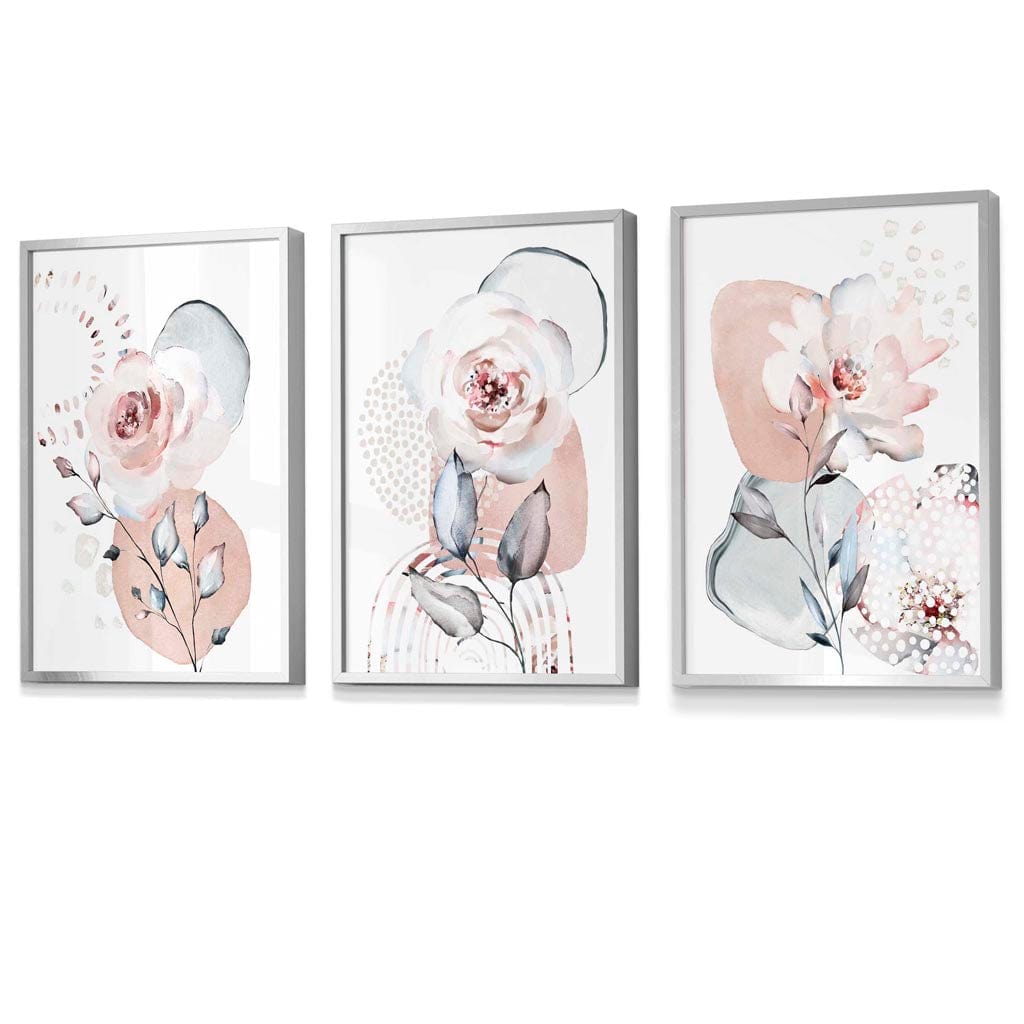 Abstract Blush Pink and Gray Floral Framed Wall Art Prints | Bowlift