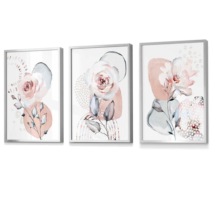 Abstract Blush Pink and Gray Floral Framed Wall Art Prints | Bowlift