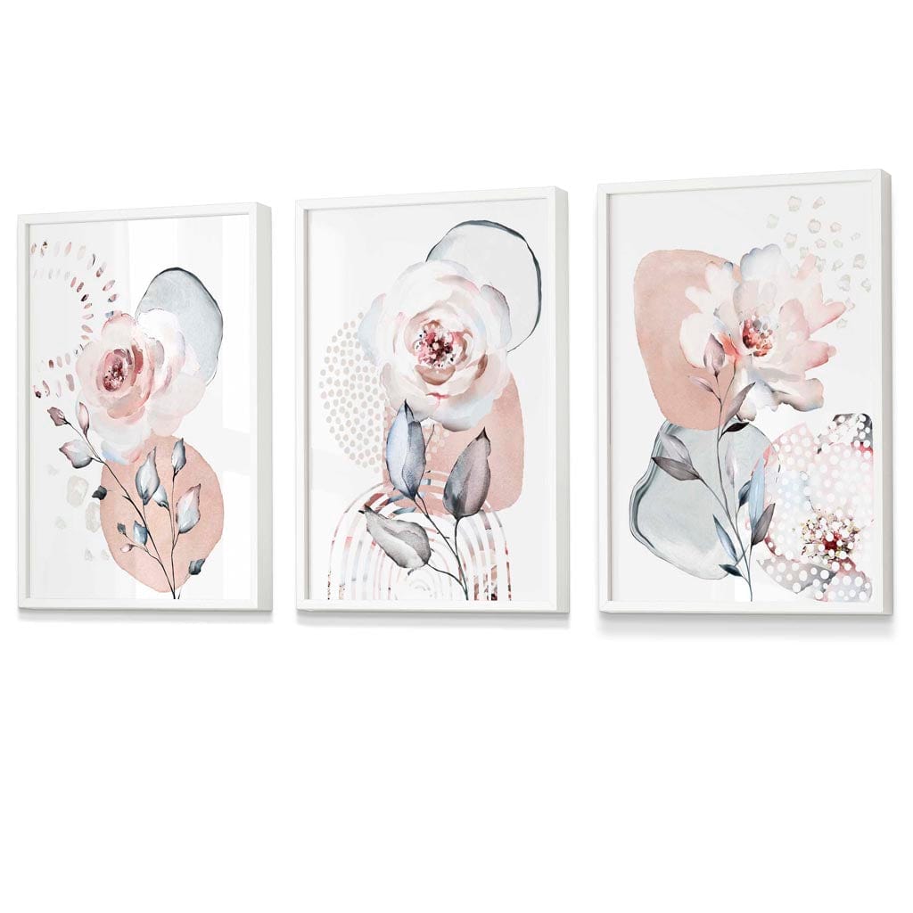 Abstract Blush Pink and Gray Floral Framed Wall Art Prints | Bowlift