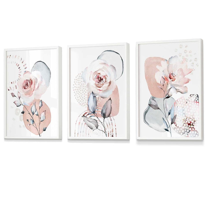 Abstract Blush Pink and Gray Floral Framed Wall Art Prints | Bowlift