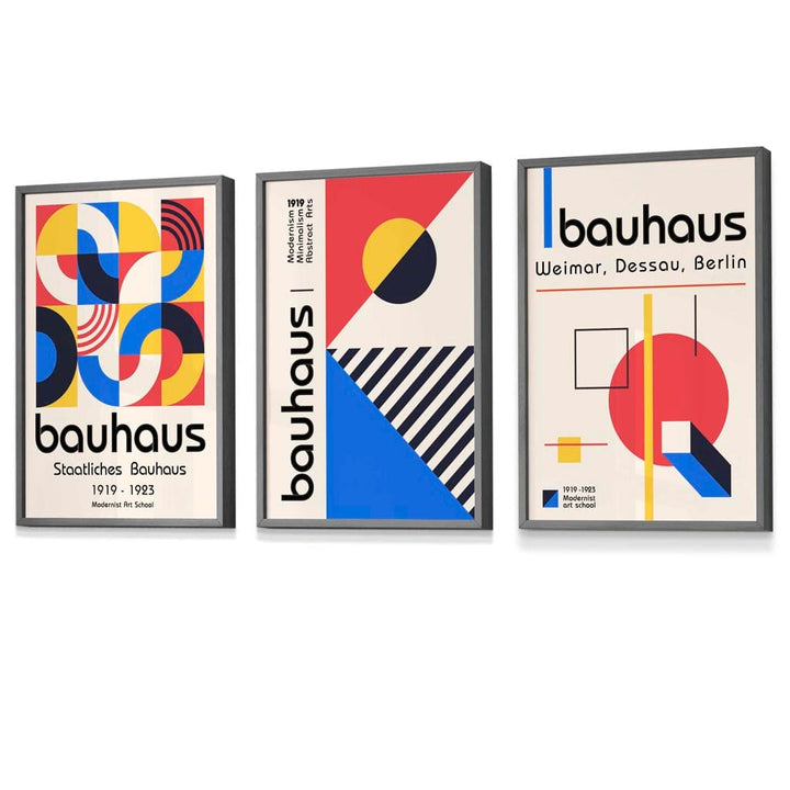 Bauhaus Red Blue & Yellow Geometric Set of 3 Framed Wall Art Prints | Bowlift