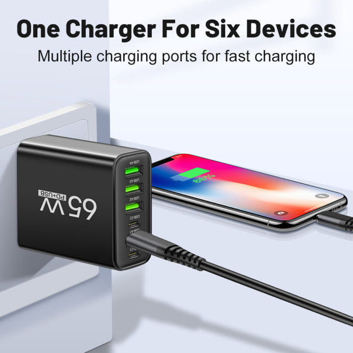 BowLift | PowerMax 65W 6-in-1 Fast Charger – Charge Up To 6 Devices Simultaneously – Ideal For Home, Office and Travel
