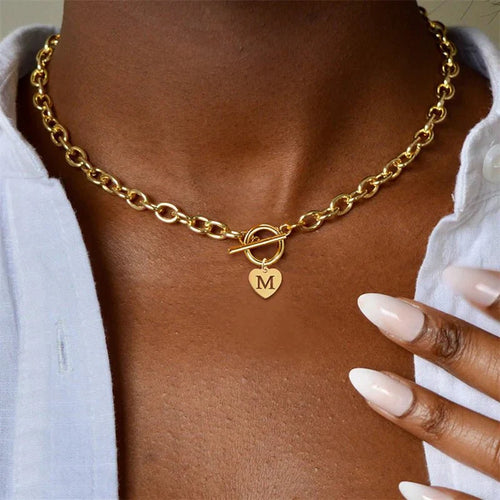BowLift | Paperclip Heart Letter Initial Choker Necklace