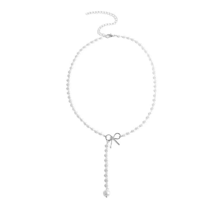 BowLift | Pearl Dainty Bow Lariat Necklace