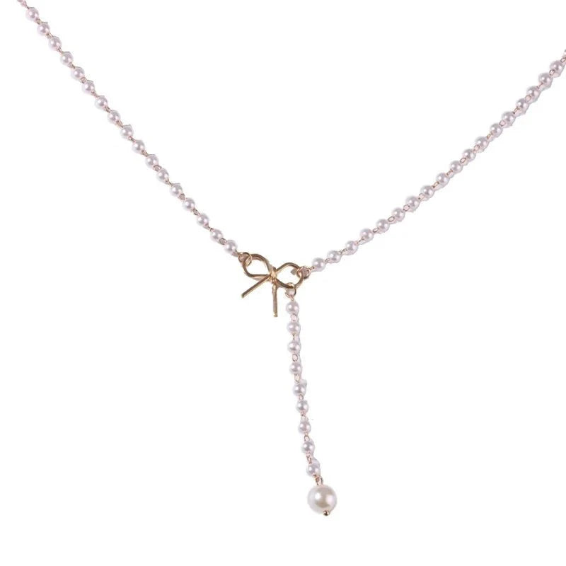 BowLift | Pearl Dainty Bow Lariat Necklace