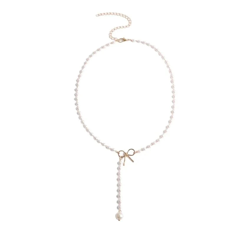 BowLift | Pearl Dainty Bow Lariat Necklace