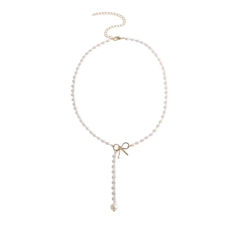 BowLift | Pearl Dainty Bow Lariat Necklace