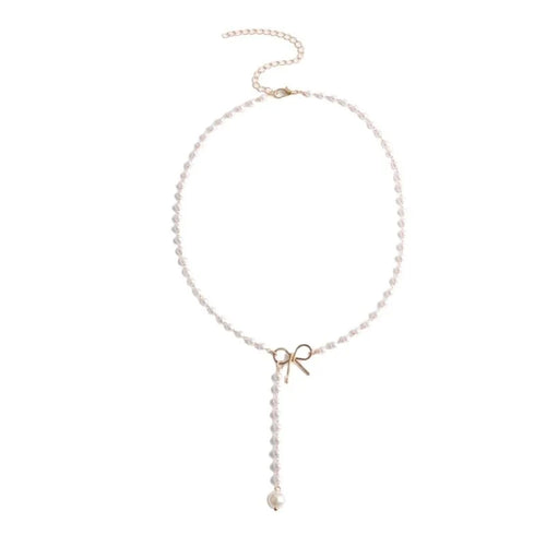 BowLift | Pearl Dainty Bow Lariat Necklace