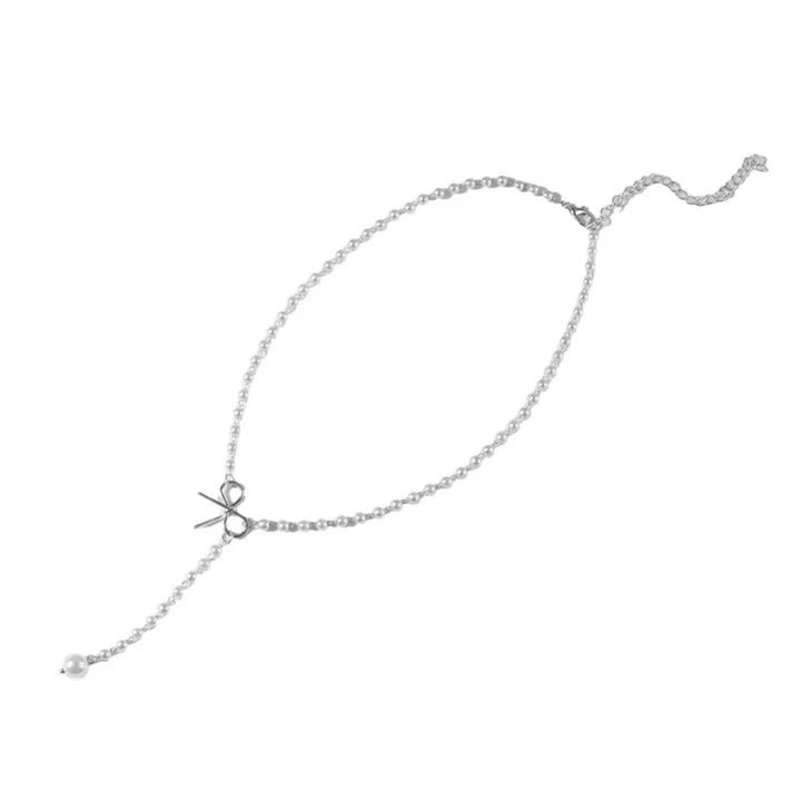 BowLift | Pearl Dainty Bow Lariat Necklace