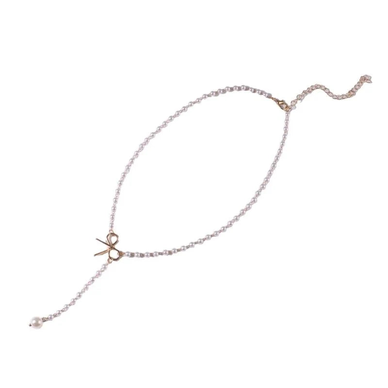 BowLift | Pearl Dainty Bow Lariat Necklace