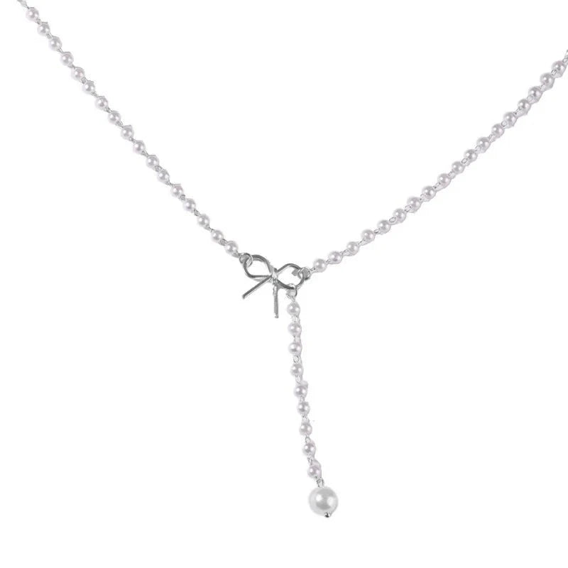 BowLift | Pearl Dainty Bow Lariat Necklace