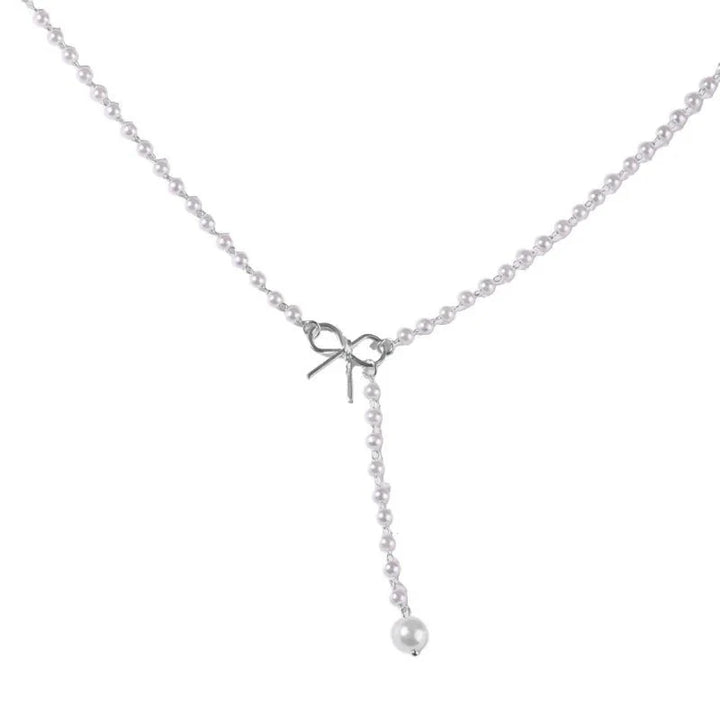 BowLift | Pearl Dainty Bow Lariat Necklace