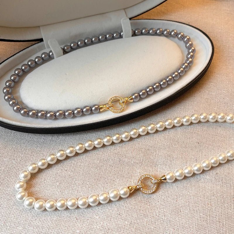 BowLift | Pearl Diamond Accented Circle Pendant Bracelet and Necklace