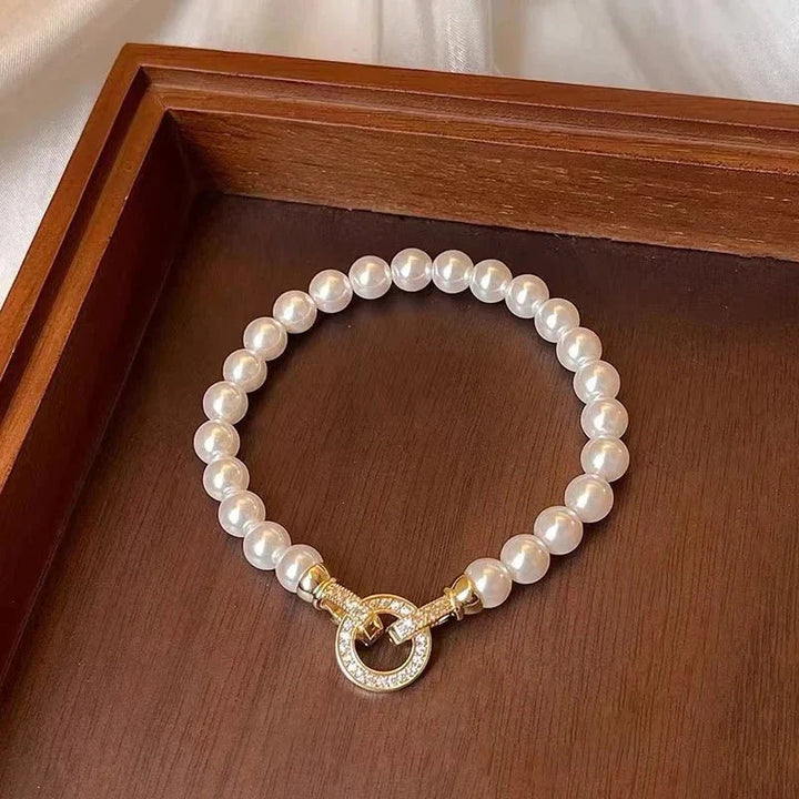BowLift | Pearl Diamond Accented Circle Pendant Bracelet and Necklace