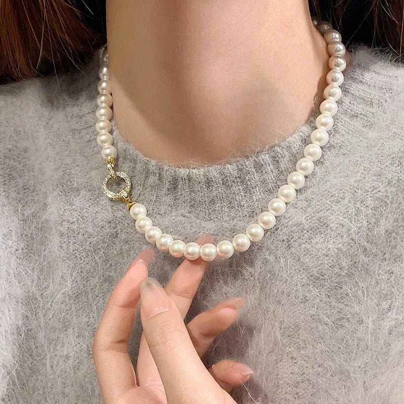 BowLift | Pearl Diamond Accented Circle Pendant Bracelet and Necklace