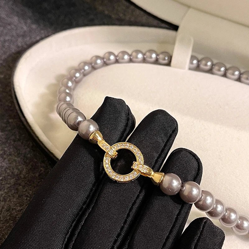 BowLift | Pearl Diamond Accented Circle Pendant Bracelet and Necklace