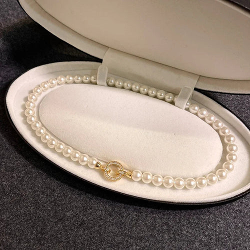BowLift | Pearl Diamond Accented Circle Pendant Bracelet and Necklace