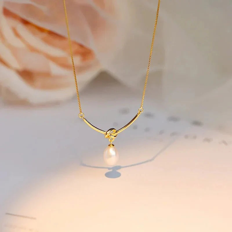 BowLift | Pearl Drop Knot Dainty Chain Necklace