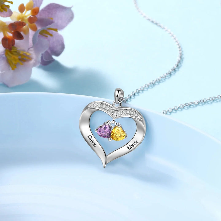 BowLift | Personalized Name & Birthstone Heart Hanging Pendant Necklace