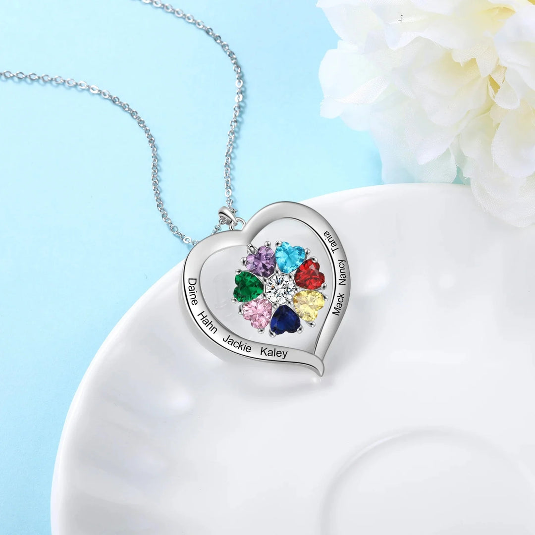 BowLift | Personalized Name & Birthstone Heart Hanging Pendant Necklace