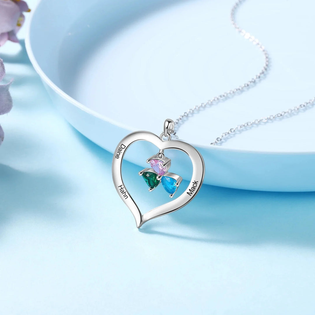BowLift | Personalized Name & Birthstone Heart Hanging Pendant Necklace