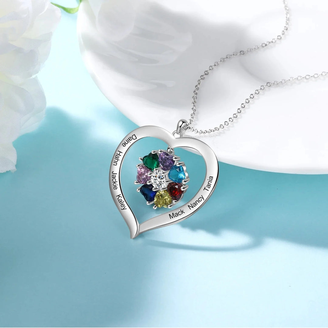BowLift | Personalized Name & Birthstone Heart Hanging Pendant Necklace