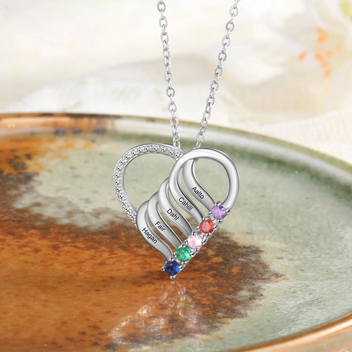 BowLift | Personalized Name & Birthstone Heart Striped Pendant Necklace