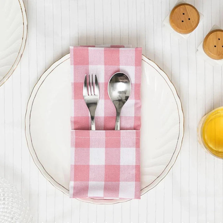 Pink Checkered Cloth Napkins Polyester Washable Table Dinning Napkins | Bowlift