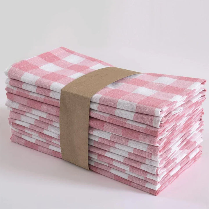Pink Checkered Cloth Napkins Polyester Washable Table Dinning Napkins | Bowlift