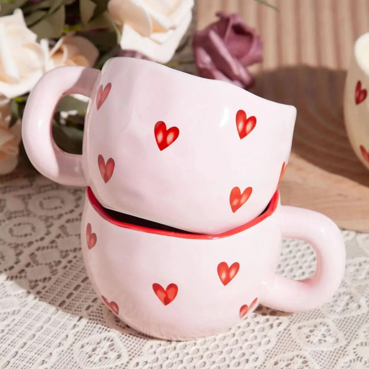 BowLift | Ceramic Coffee Mug with Pink Heart Design – 220ml Cup