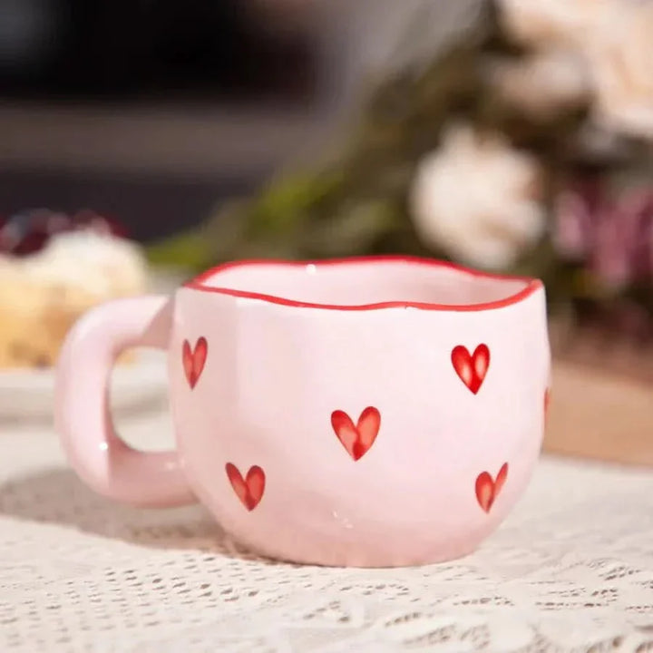BowLift | Ceramic Coffee Mug with Pink Heart Design – 220ml Cup