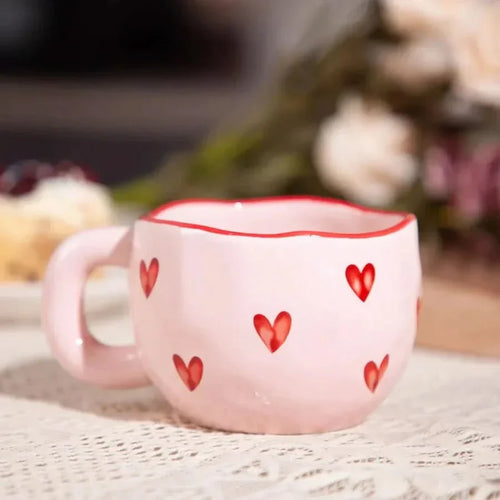 BowLift | Ceramic Coffee Mug with Pink Heart Design – 220ml Cup