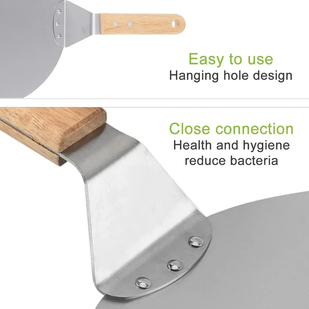 Pizza Shovel Pastry Tools Stainless Steel Wooden Handle Peel Round | Bowlift