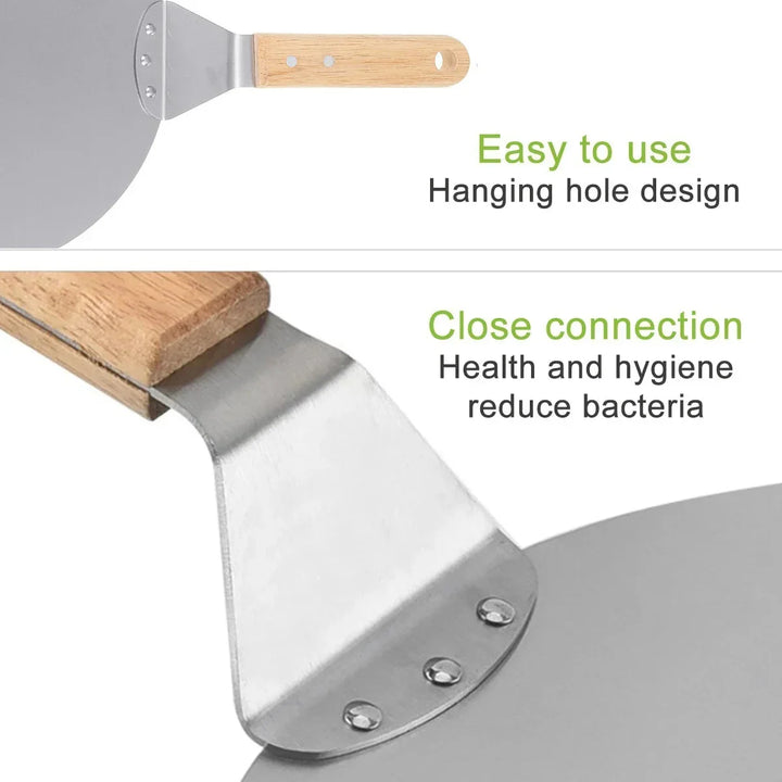 Pizza Shovel Pastry Tools Stainless Steel Wooden Handle Peel Round | Bowlift