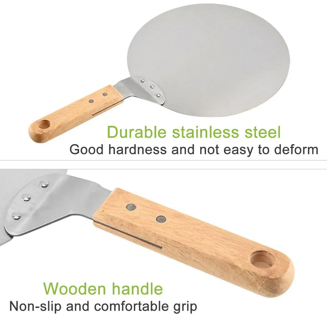 Pizza Shovel Pastry Tools Stainless Steel Wooden Handle Peel Round | Bowlift