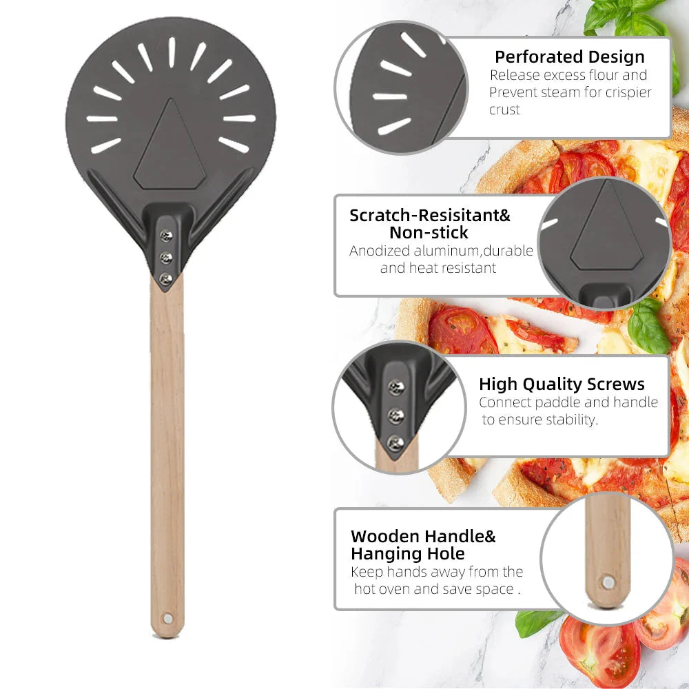 Pizza Shovel Turning Paddle Round Pizza Tool Wooden Handle Nonstick | Bowlift