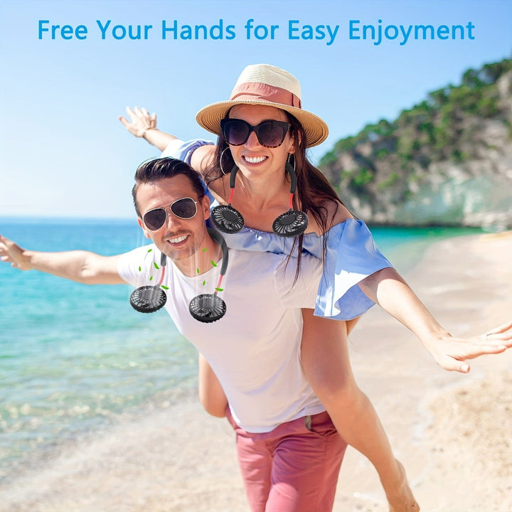 1pc USB Rechargeable Portable Neck Fan - Hands-Free Personal Wear Fan with 360° Adjustable 3-Speed Settings for Travel, Office, Home, and Outdoor Use | Bowlift