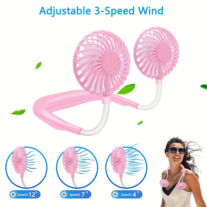 1pc USB Rechargeable Portable Neck Fan - Hands-Free Personal Wear Fan with 360° Adjustable 3-Speed Settings for Travel, Office, Home, and Outdoor Use | Bowlift