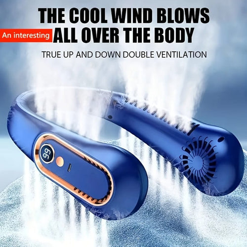 1pc Vaneless Hanging Neck Fan, Portable USB Cooler Fan With 5 Speeds And Digital Display - Super Strong Technology And Bladeless Design For Outdoor Use | Bowlift