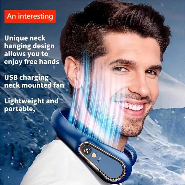 1pc Vaneless Hanging Neck Fan, Portable USB Cooler Fan With 5 Speeds And Digital Display - Super Strong Technology And Bladeless Design For Outdoor Use | Bowlift