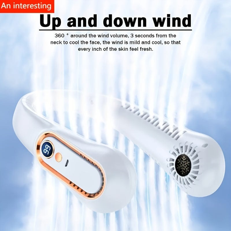 1pc Vaneless Hanging Neck Fan, Portable USB Cooler Fan With 5 Speeds And Digital Display - Super Strong Technology And Bladeless Design For Outdoor Use | Bowlift