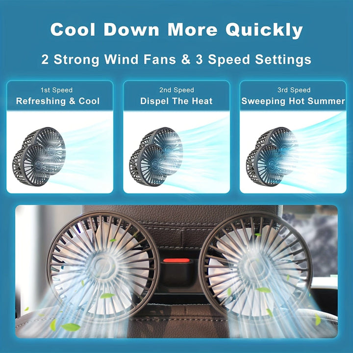 1pc Car Fan, Car Small Air Conditioner, Double-headed Rear Fan, Strong Wind, 360 Degrees Rotation, Large Air Volume, Subwoofer Operation, Base Fixed Clip Mounting Method, Suitable For Car Home | Bowlift