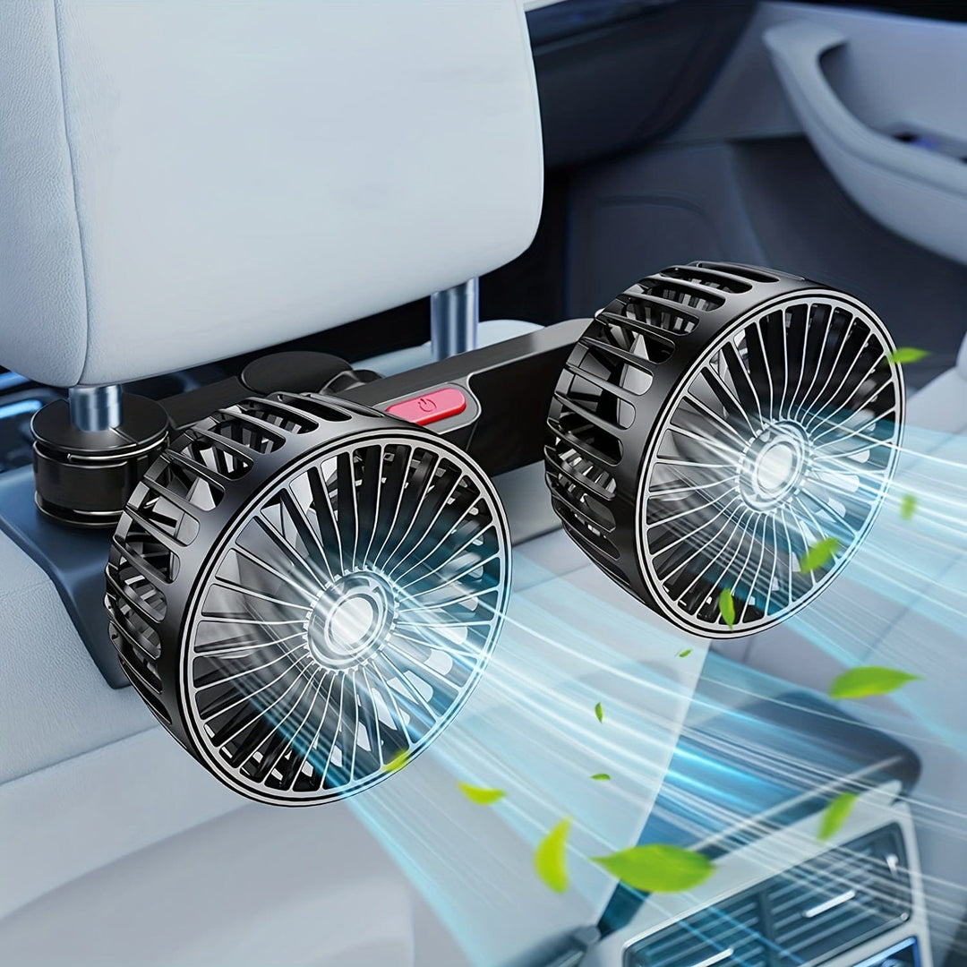 Planet Gates Black 1pc Car Fan, Car Small Air Conditioner, Double-headed Rear Fan, Strong Wind, 360 Degrees Rotation, Large Air Volume, Subwoofer Operation, Base Fixed Clip Mounting Method, Suitable For Car Home