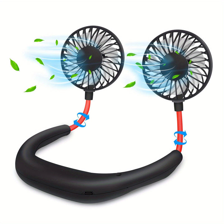 1pc USB Rechargeable Portable Neck Fan - Hands-Free Personal Wear Fan with 360° Adjustable 3-Speed Settings for Travel, Office, Home, and Outdoor Use | Bowlift
