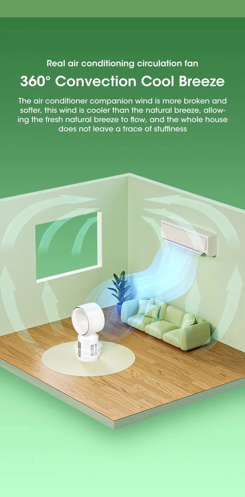 Desktop Bladeless Electric Fan Table Fan 5 Speed Tower Fan For Baby Cooler Air Conditioner USB Rechargeable Cooler Fan | Bowlift