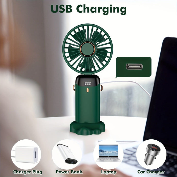 Portable Handheld Mini Fan USB Rechargeable with LED Display 5 Speeds 90° Foldable Battery Operated for Office Bedroom Outdoor Travel Camping Back to School Supplies | Bowlift