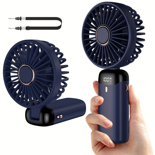 Portable Handheld Mini Fan USB Rechargeable with LED Display 5 Speeds 90° Foldable Battery Operated for Office Bedroom Outdoor Travel Camping Back to School Supplies | Bowlift