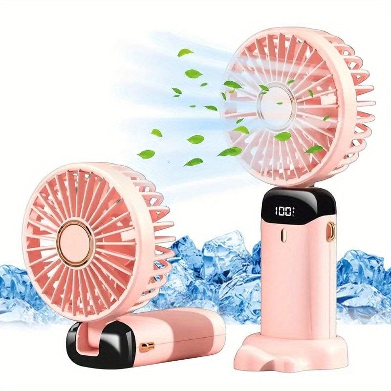 Portable Mini USB Fan LED Digital Display 5 Speeds 21hrs Battery Life Quiet Operation Ideal for Summer Travel and Household Use | Bowlift